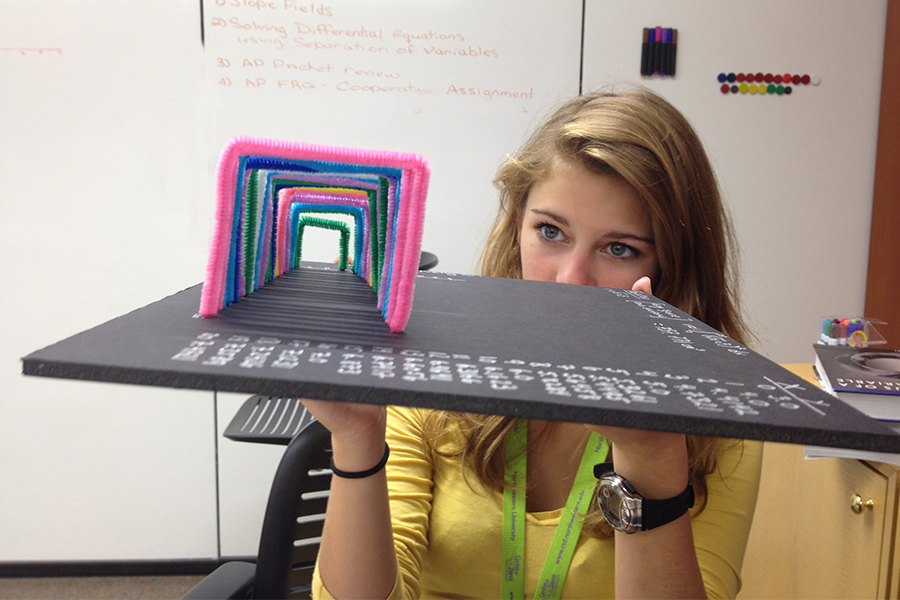 girl examining a 3D representation of calculus problem