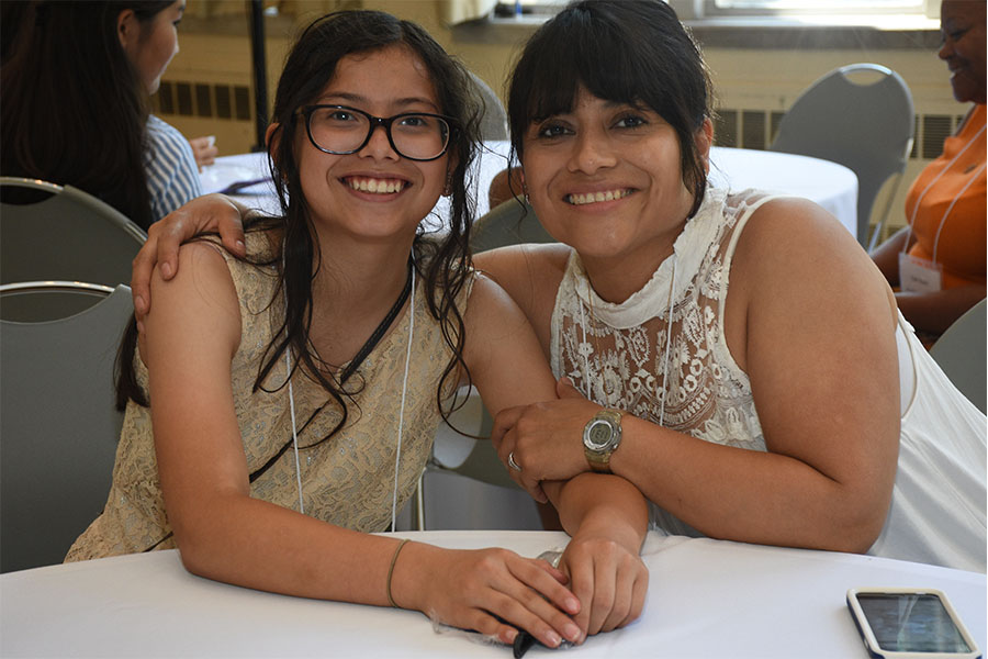 middle-school daughter with mother