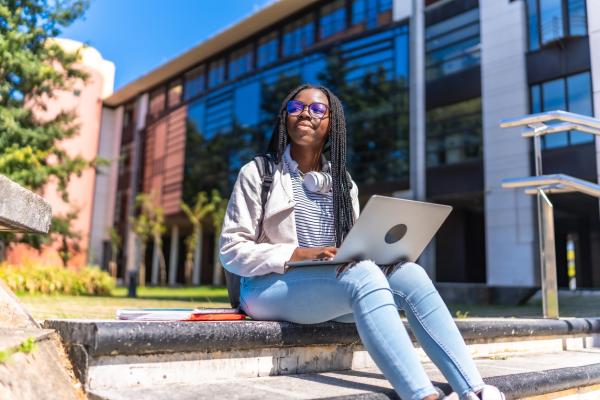 High school student on laptop